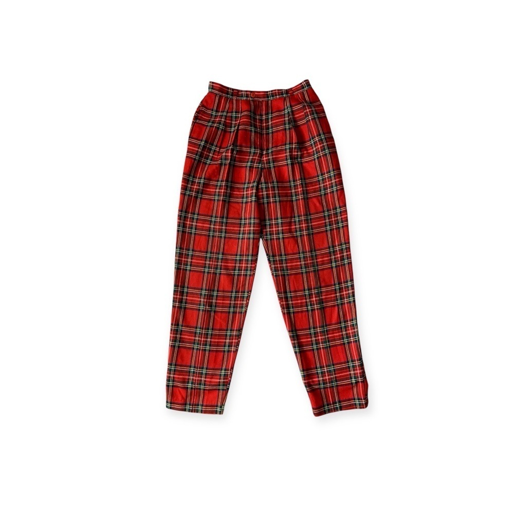Vintage happy legs high waist Red Plaid Trousers